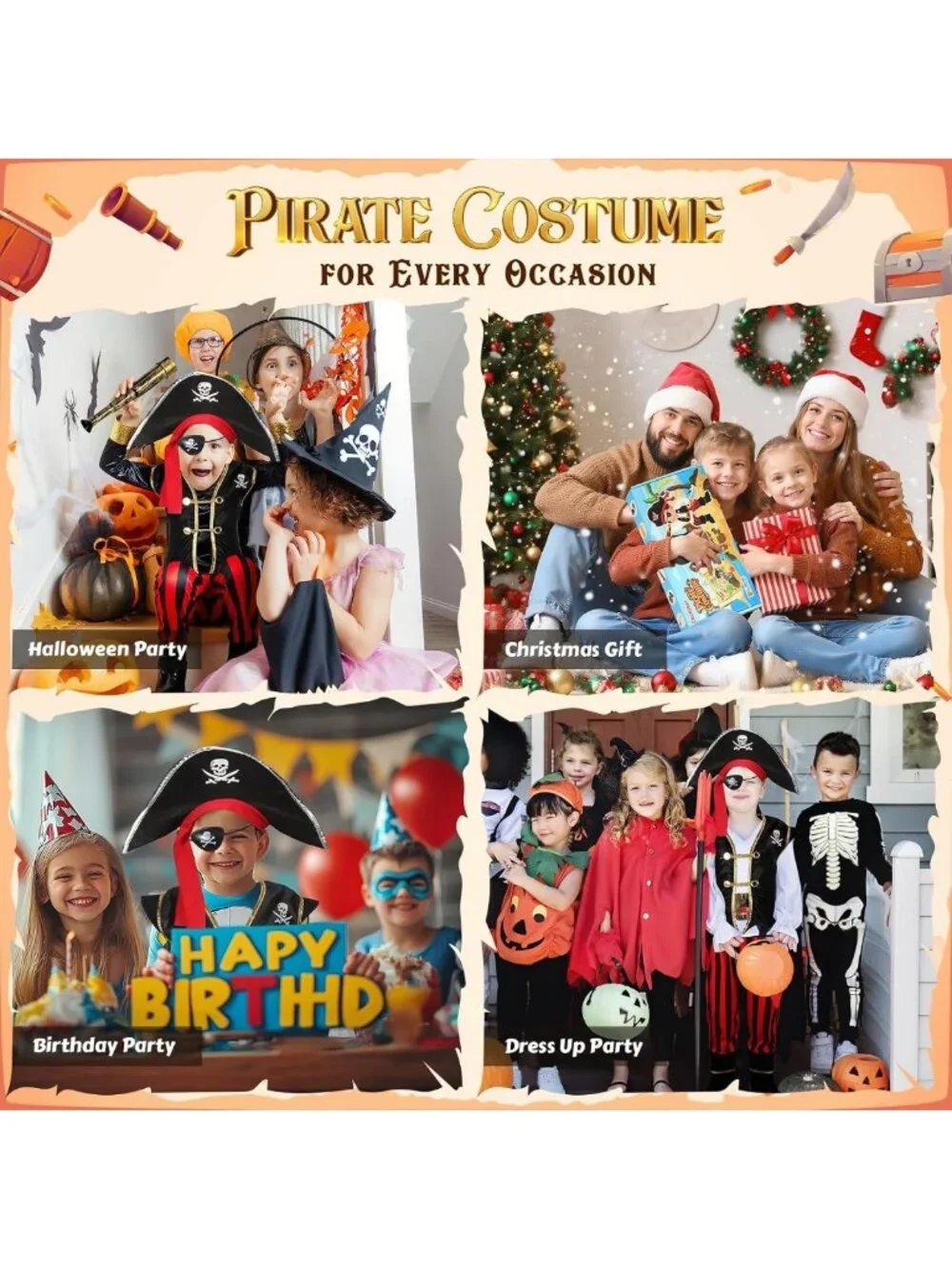 Kids Pirate Costume for Boys - Halloween Dress Up, Toddler Role Play Outfit